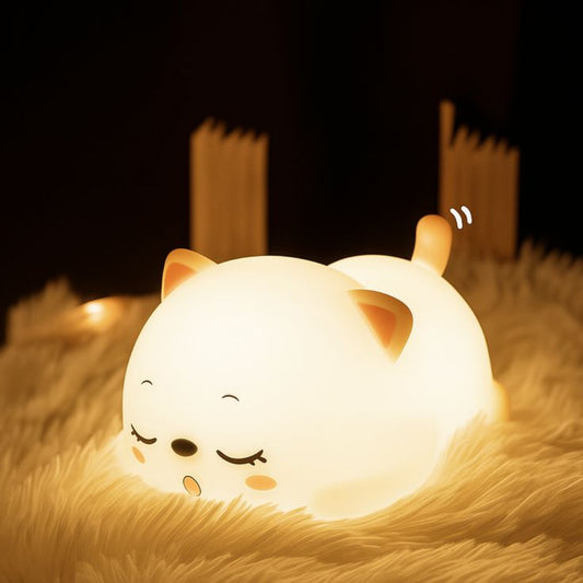 Cute LED silicone cat night light for kids room