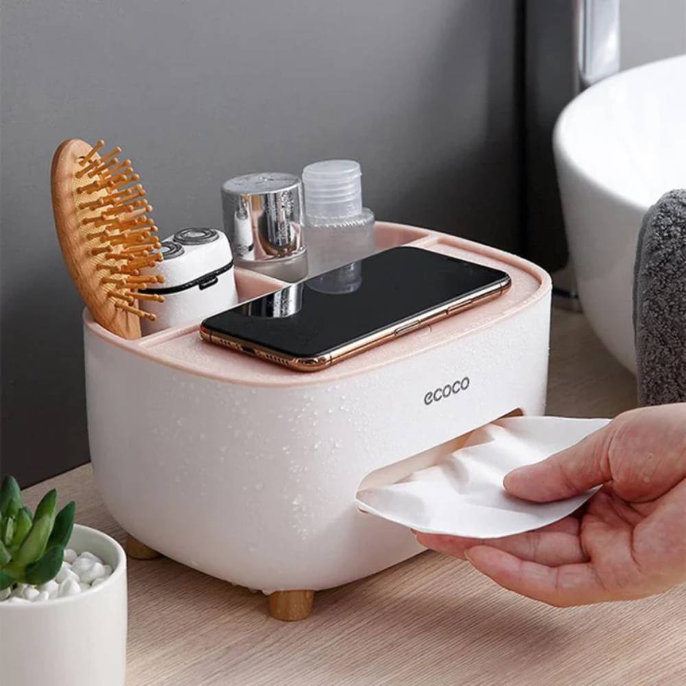 Multipurpose Desktop Tissue Box Organizer, space saving design for office and home table in Pakistan