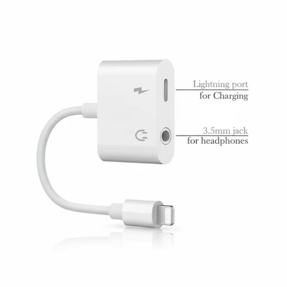 2-in-1 Dual Port Audio Splitter for iPhone, dual function splitter for music and charging in Pakistan