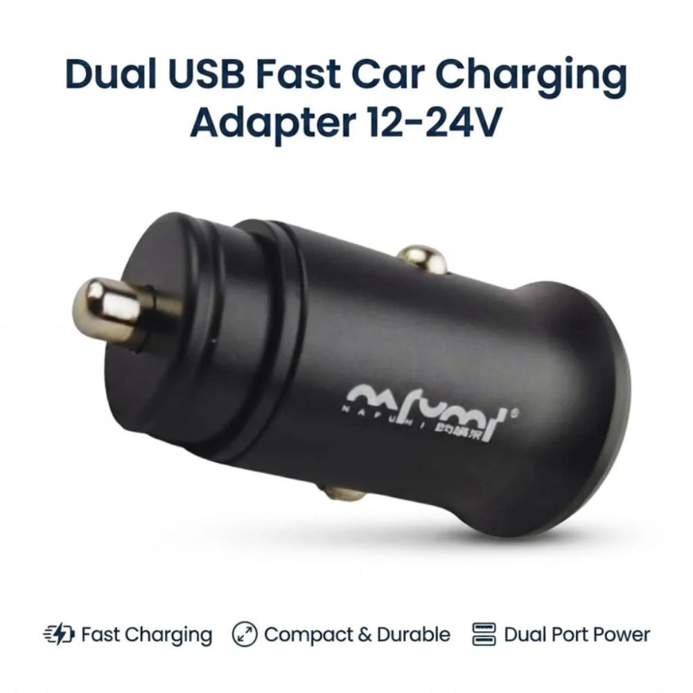 Dual USB Car Charger Fast Charging Adapter 12–24V (Black), mobile charging in car in Pakistan