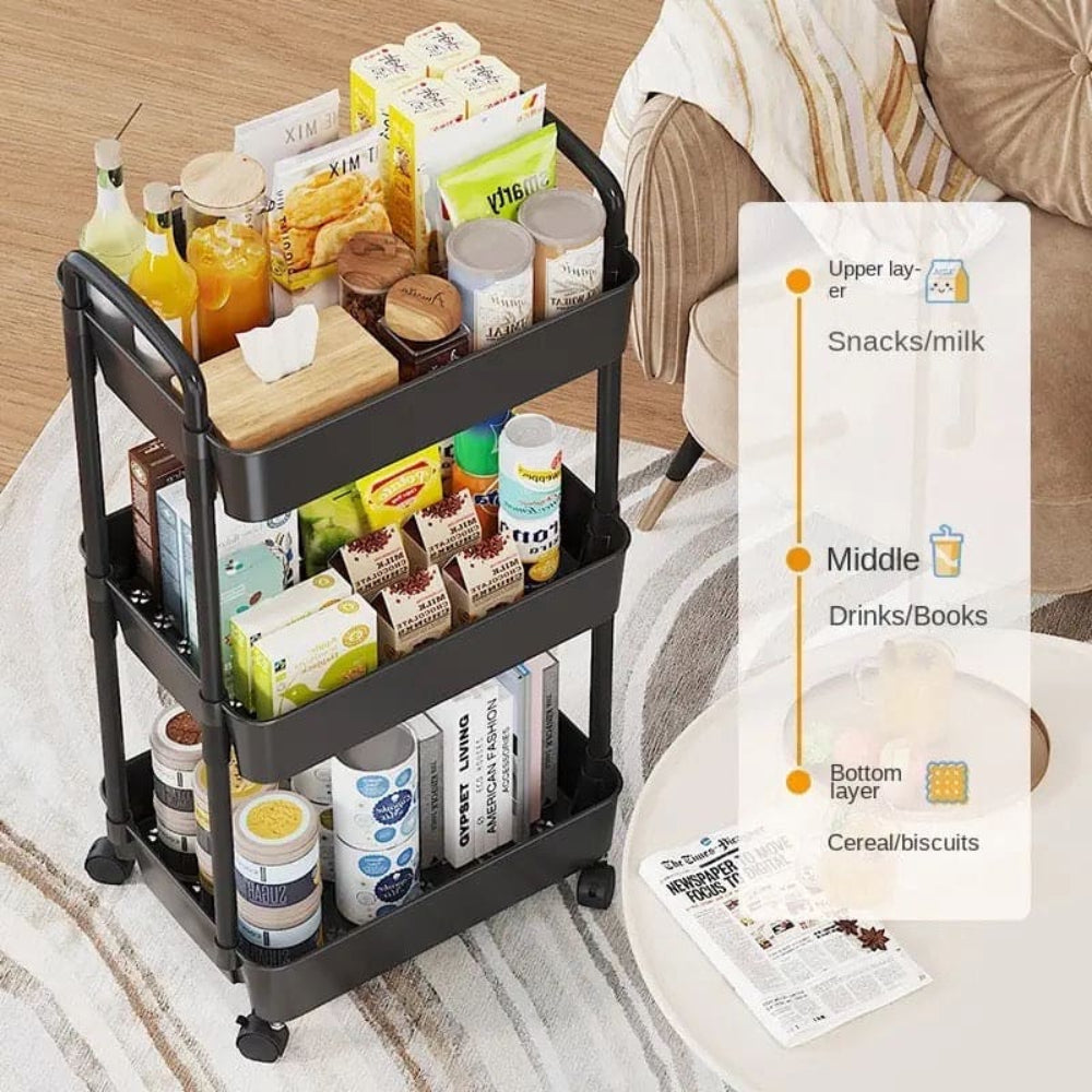 Durable 3 tier rolling storage cart made for daily use