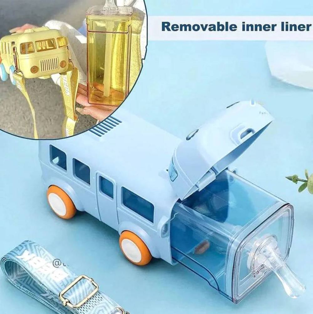 Bus Shape Kids Water Bottle with Straw & Strap, simple kids drink bottle for school and outings in Pakistan