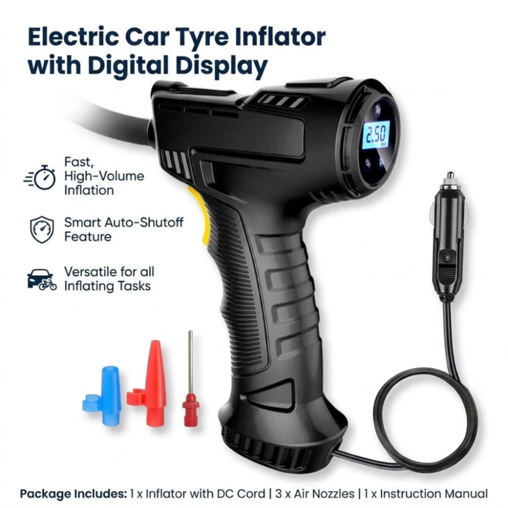 Electric Car Tyre Inflator, portable air pump for car tyre inflation at home in Pakistan