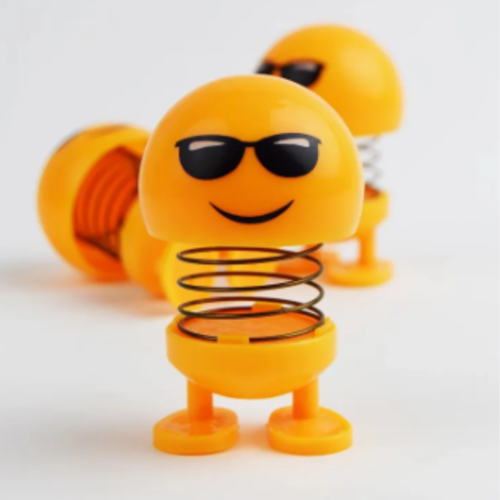 Emoji face spring toy with cute expression for car dashboard
