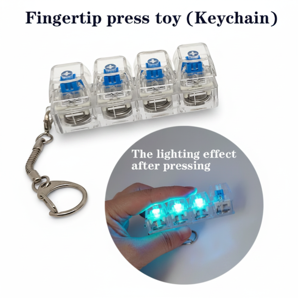 Fingertip press toy keychain with blue LED lights