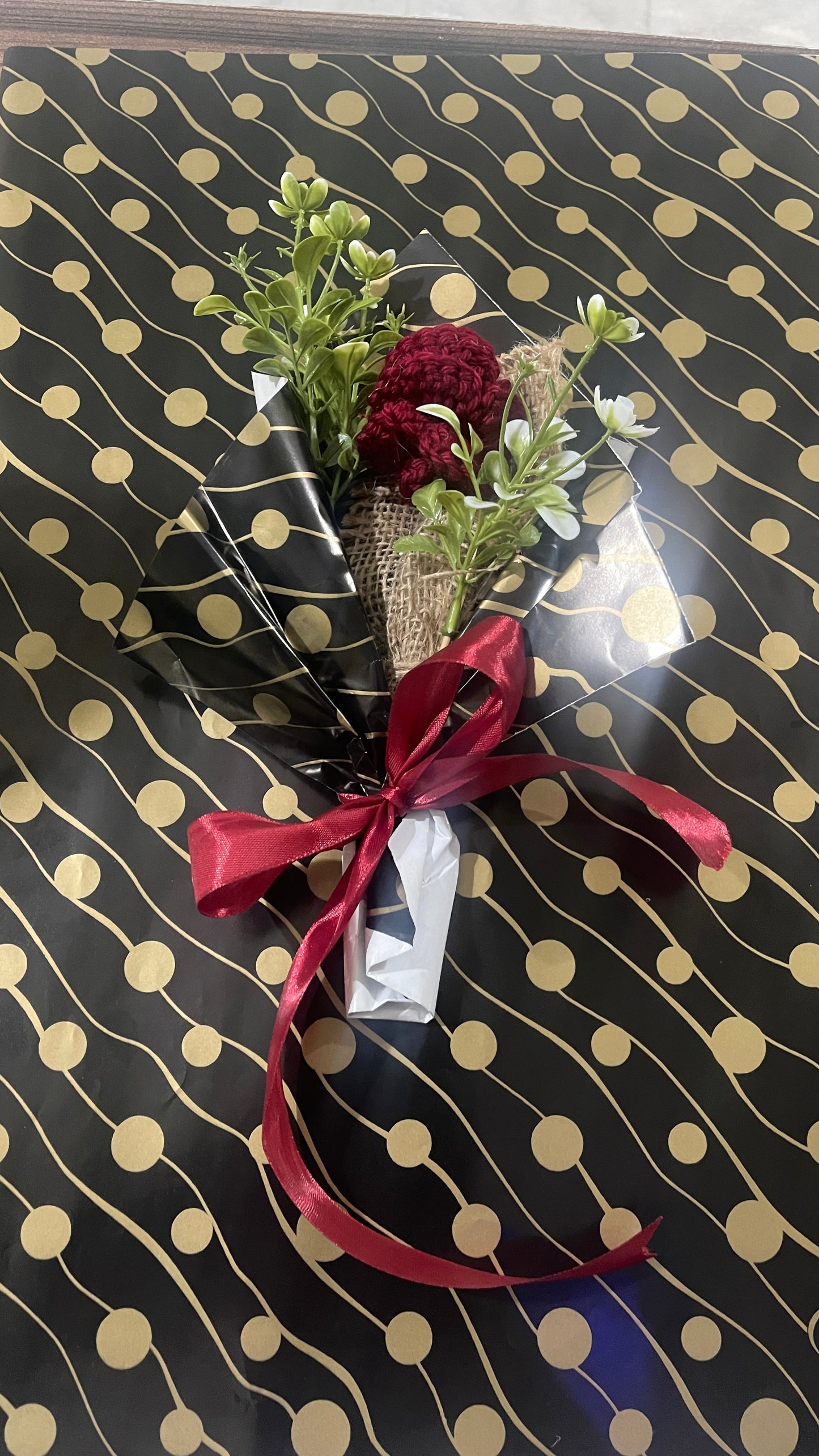 Handmade Crochet Red Rose Bouquet