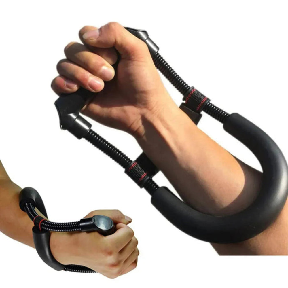 Hand grip wrist exerciser in use for arm and forearm workout