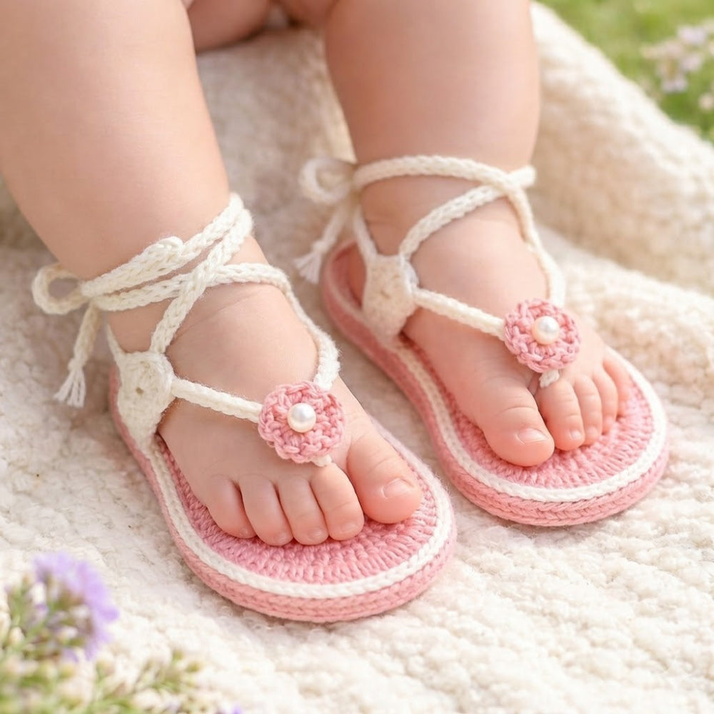 Handmade crochet baby shoes for newborn girls