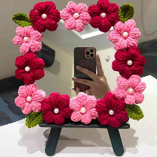 Handmade Crochet Flower Vanity Mirror Home Decoration for bedroom, makeup table, and gifts, Pakistan