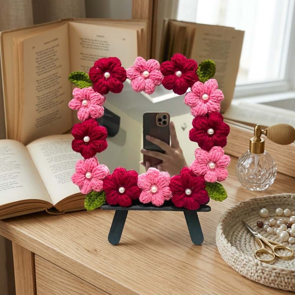 Handmade Crochet Flower Vanity Mirror Home Decoration for vanity table and room decoration, Pakistan