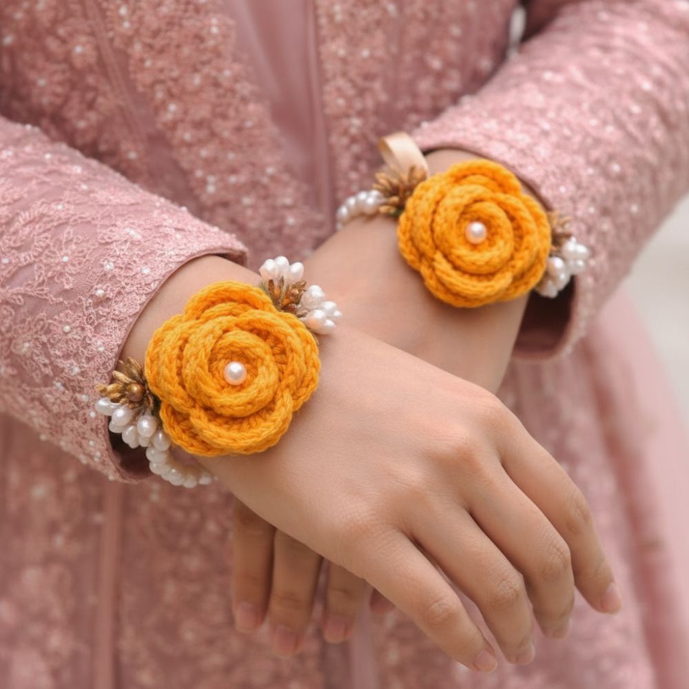 Beautiful handmade crochet gajra orange for girls