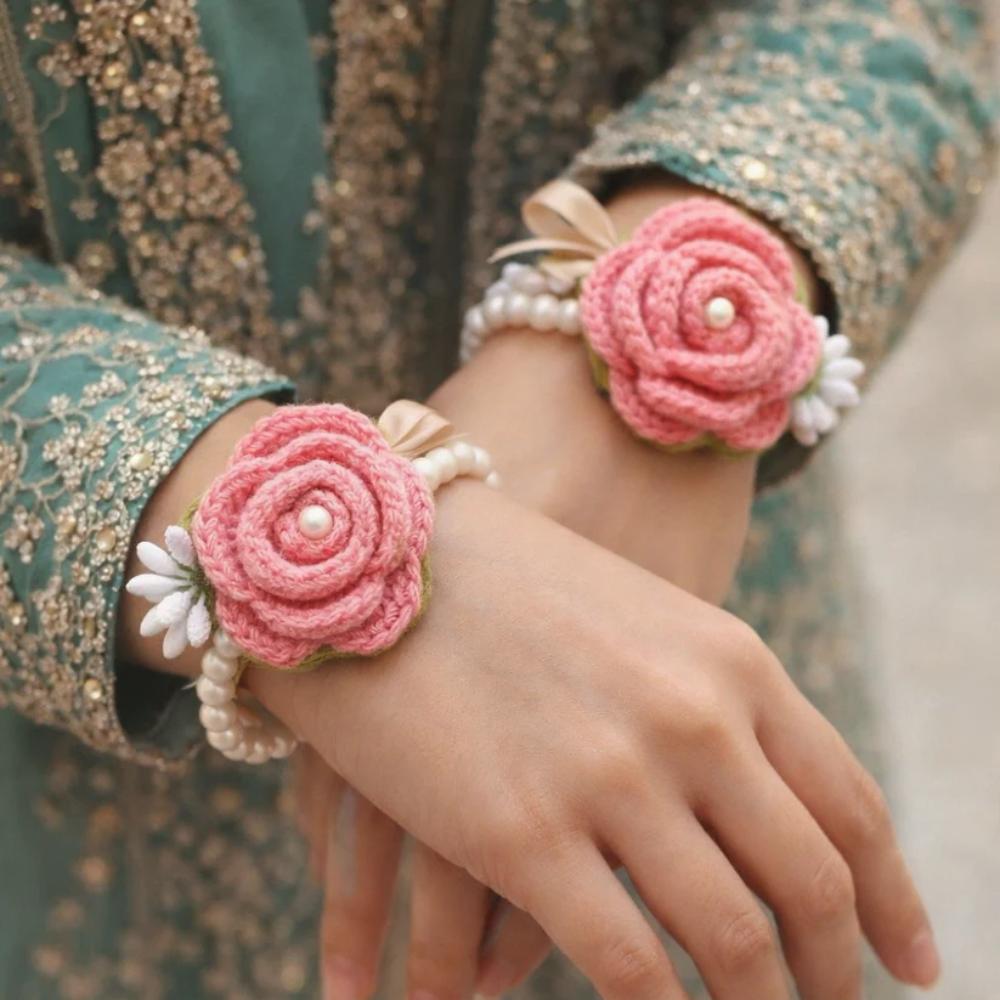 Pink Crochet Gajry for Girls, lightweight wrist gajra for daily and event wear in Pakistan