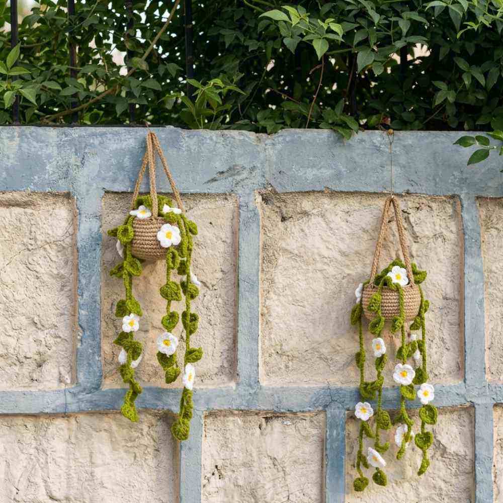 Crochet Hanging Planter with Flowers for Car Decor, handmade flower decor for car & home use in Pakistan