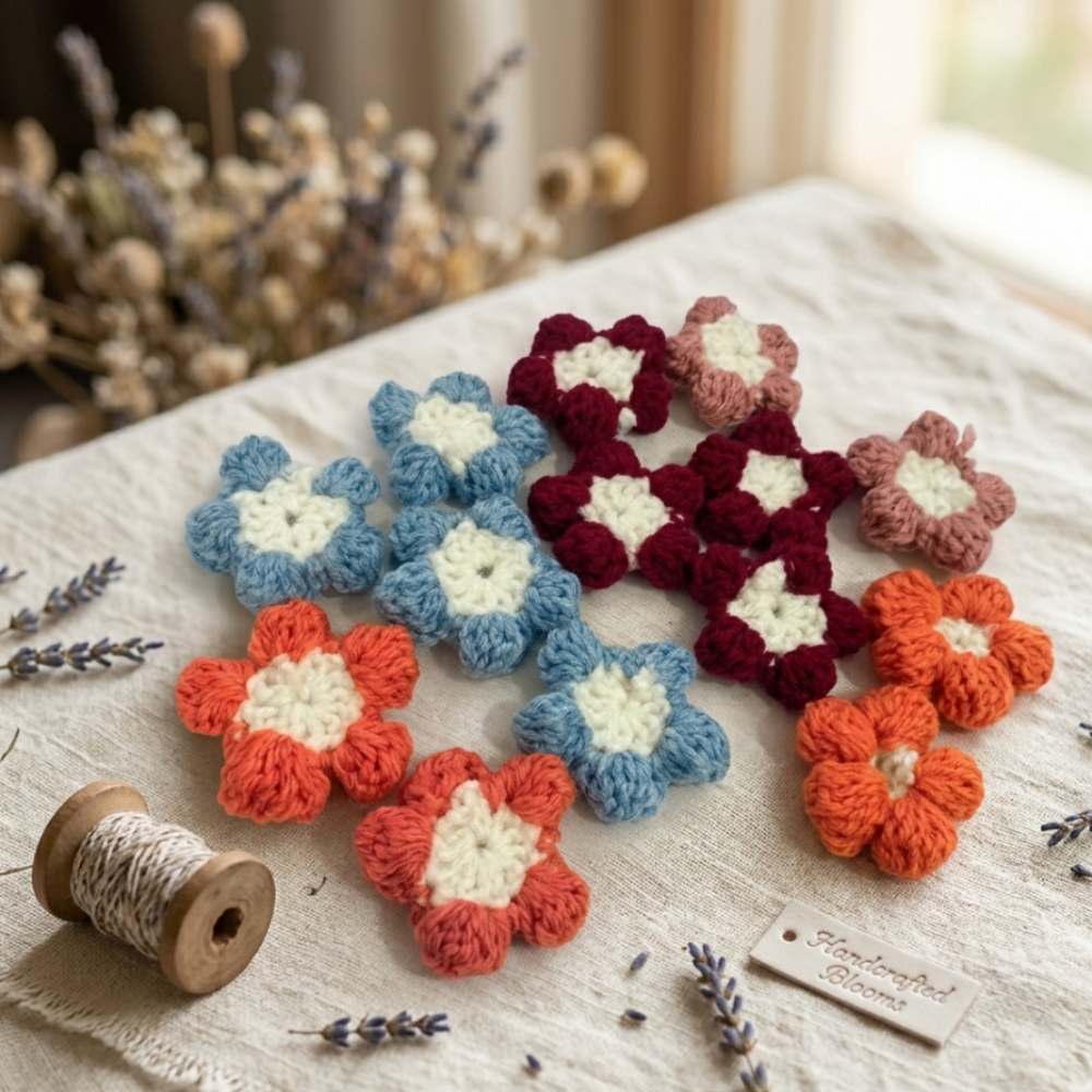 Handmade Crochet Flowers for Mirror Decor DIY, handmade flower patches for mirror decor in Pakistan