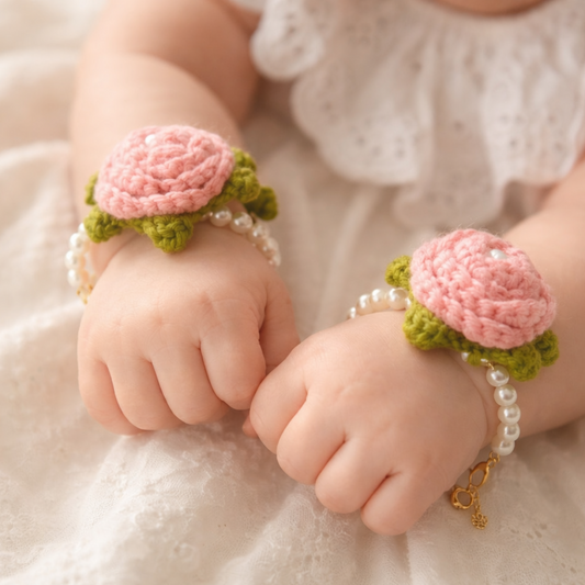 Handmade crochet baby gajra pink pair for newborn girls