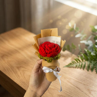 Mini Crochet Red Rose Bouquet, small handmade flower bouquet for gifts and decor in Pakistan