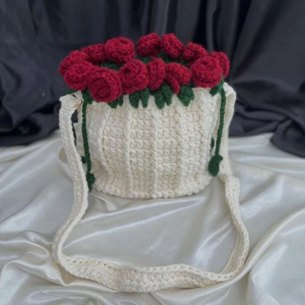 Handmade Crochet Rose Bag for Girls, handmade flower bag for outings and small items in Pakistan