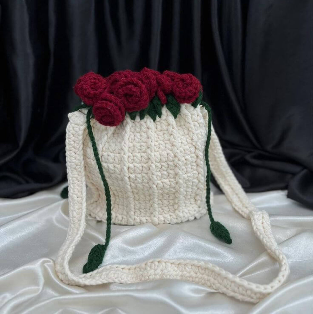 Handmade crochet rose flower bag for girls