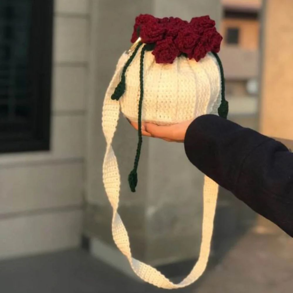 Handmade Crochet Rose Bag for Girls, lightweight easy to carry crochet potli purse for girls in Pakistan