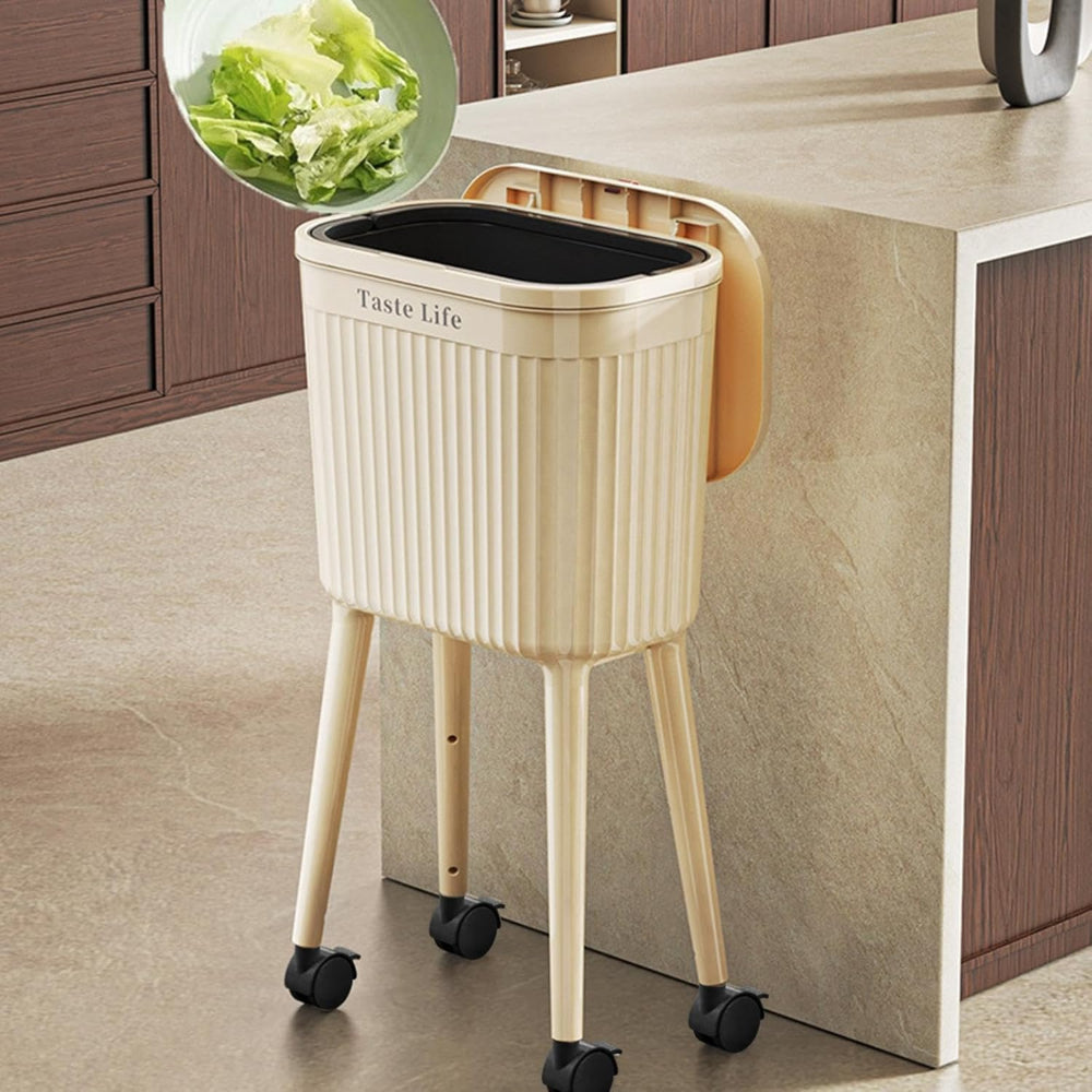 High leg trash can with wheels and raised stand design