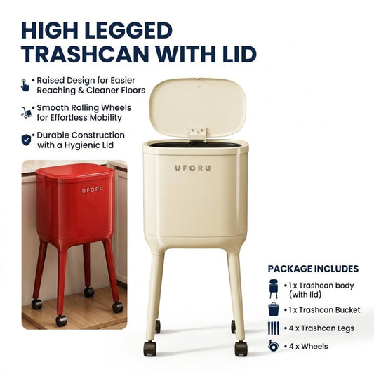 High Legs Wheeled Trash Can with Lid - 16L Capacity