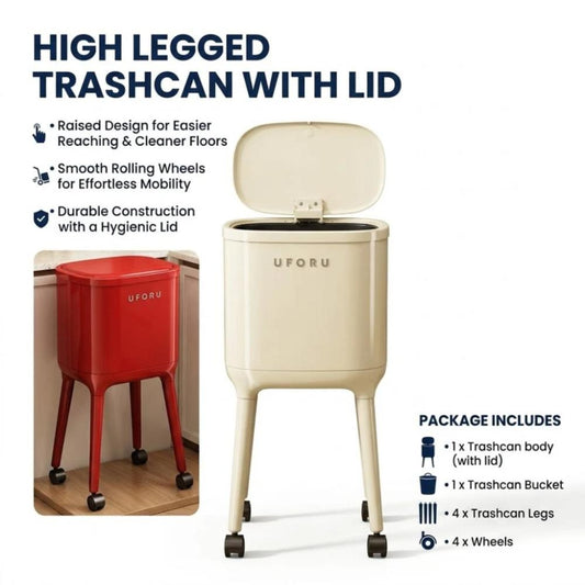 High Legged Trash Can with Lid & Wheels, raised bin for clean and easy use in Pakistan
