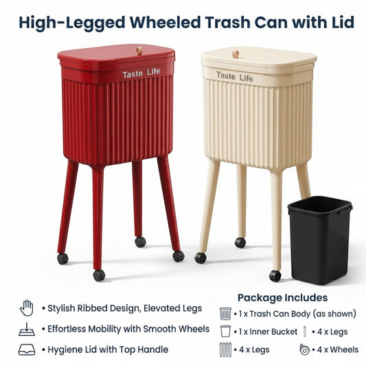 High Legged Trash Can with Lid & Wheels - 12L Capacity
