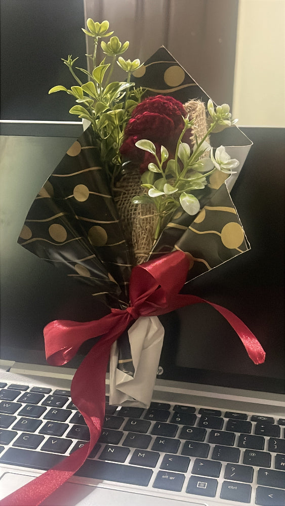 Handmade Crochet Red Rose Bouquet
