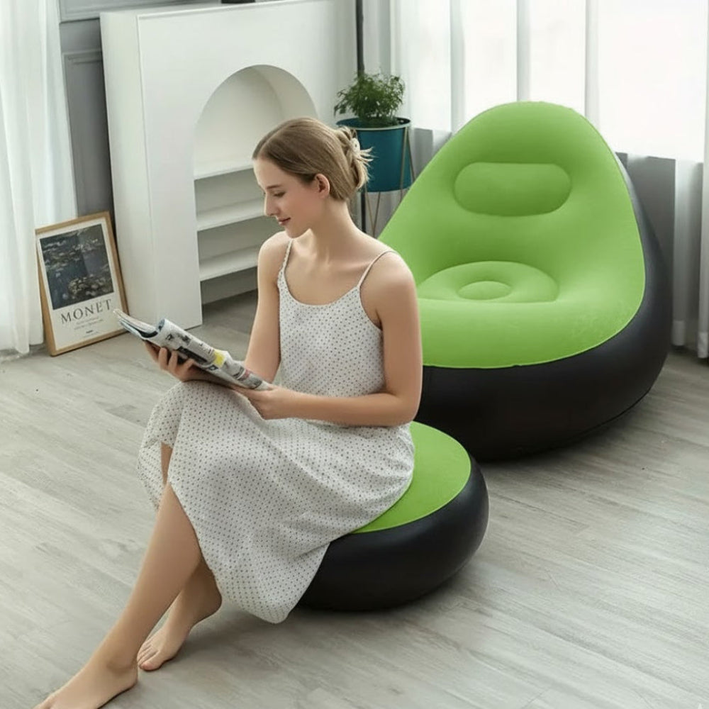 Inflatable sofa with footrest for living room relaxation