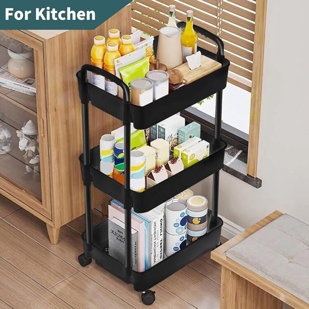 Kitchen 3 tier rolling storage trolley for utensils and supplies