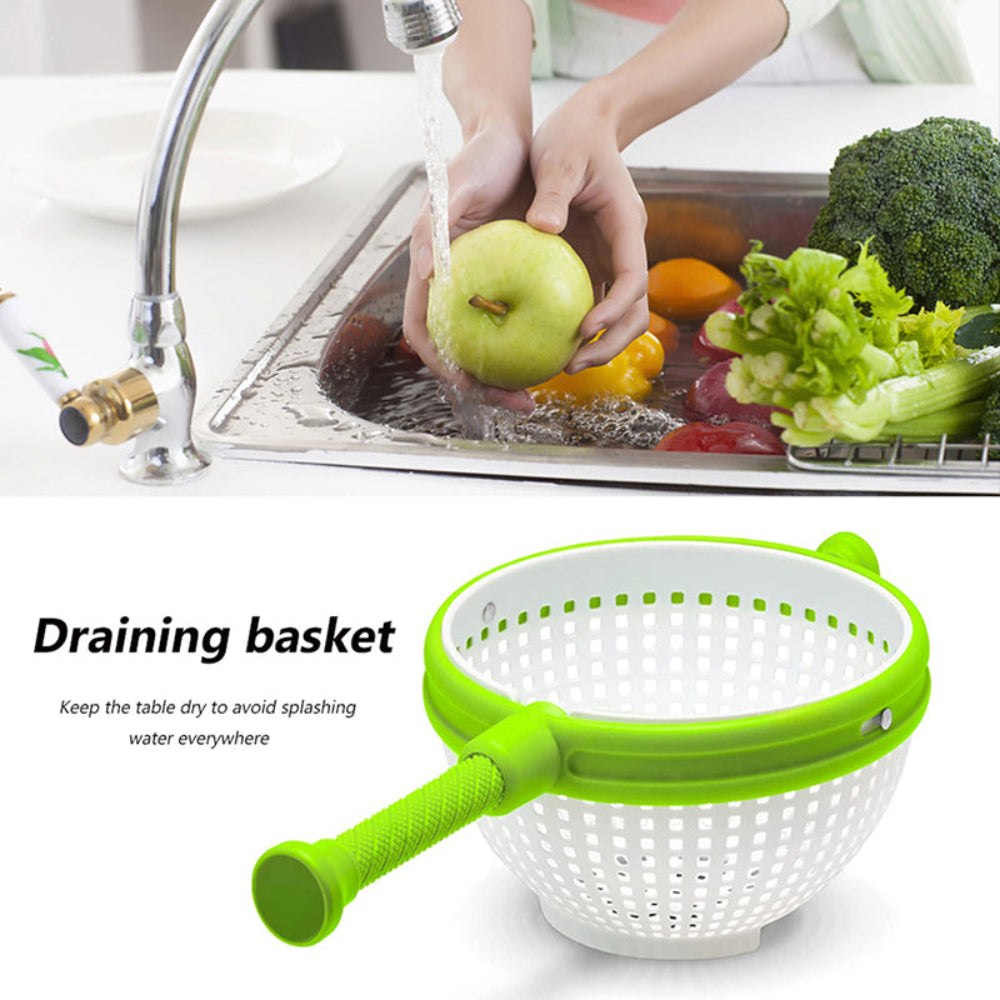 Vegetable drain basket with spinner for kitchen counter use