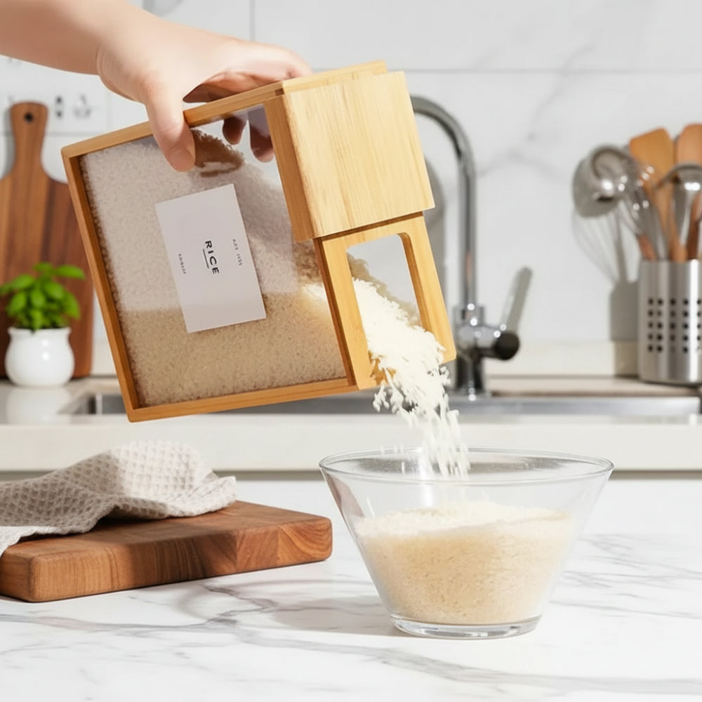 Kitchen wooden grain storage box for pantry use