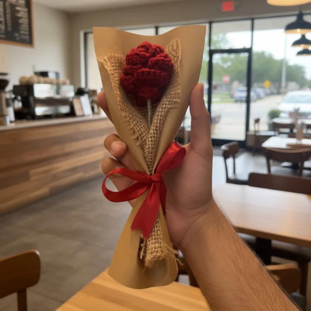 Crochet Red Rose Flower, soft yarn rose for gifts and decor in Pakistan
