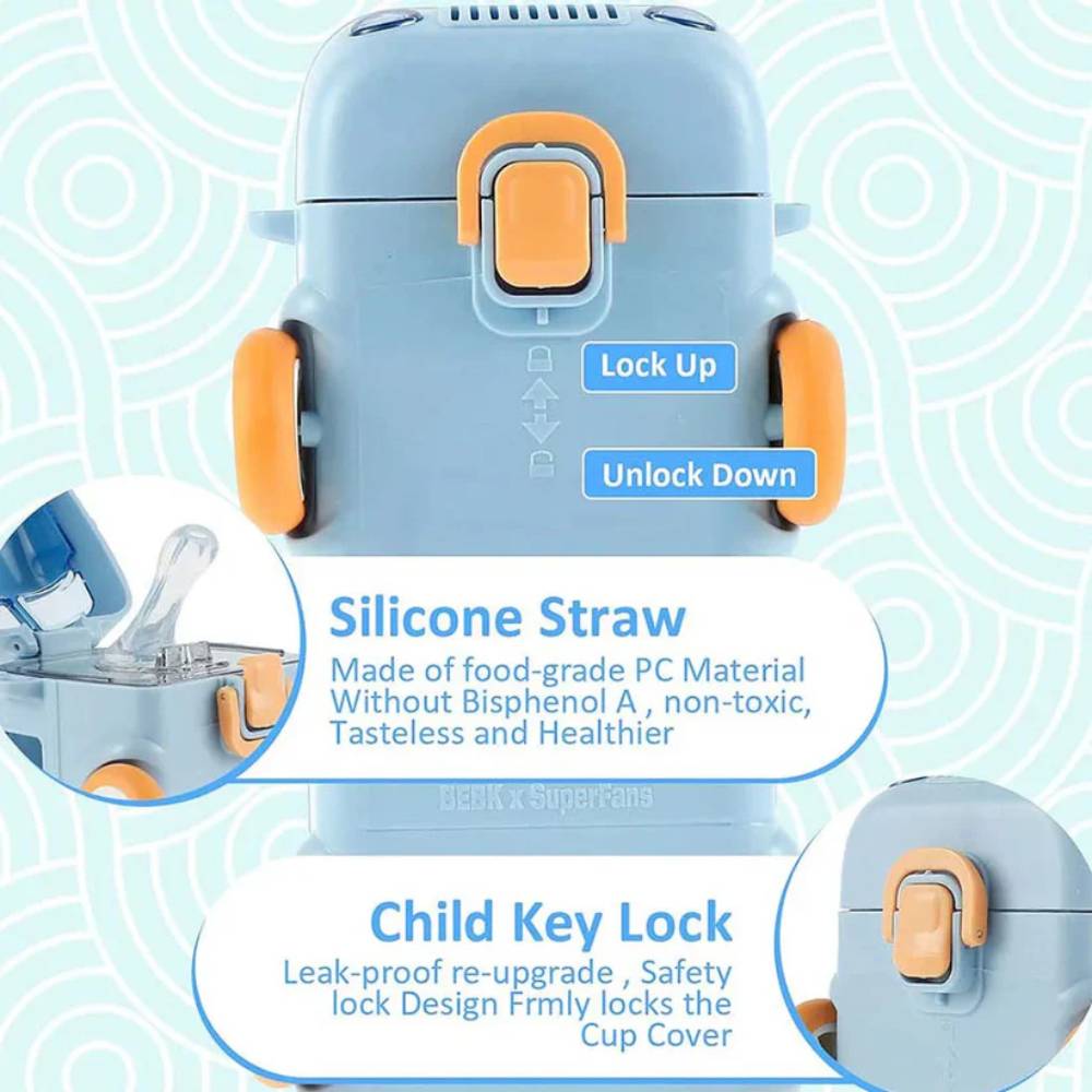 Bus Shape Kids Water Bottle with Straw & Strap, lightweight kids bottle with straw for Pakistan use