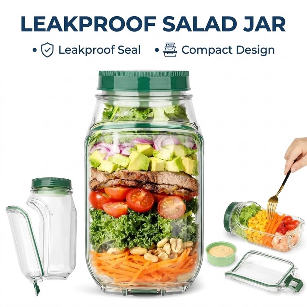 Leakproof Salad Jar with Dressing Cup, portable food and salad container for healthy meals in Pakistan