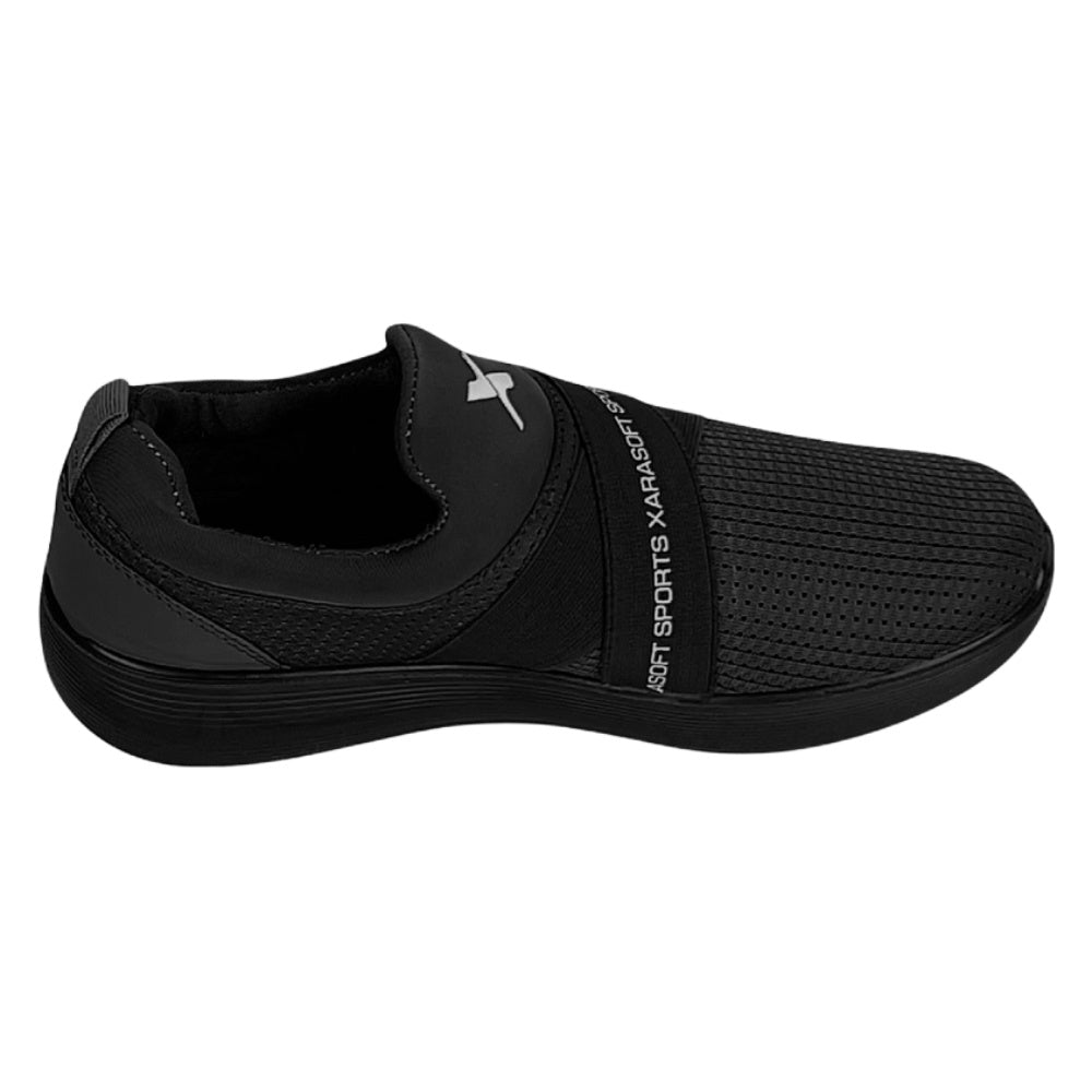 Lightweight black walking shoes for men with mesh upper, slip-on design, and durable outsole for daily comfort.
