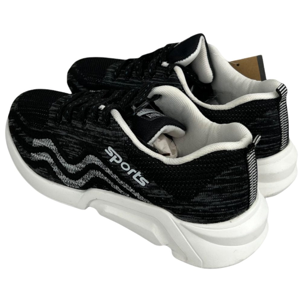 Lightweight men's sports shoes in black and white with lace-up design, comfortable fit, and breathable mesh upper.
