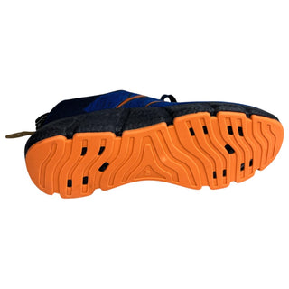 Men's blue walking shoes with breathable mesh construction, cushioned footbed, and supportive lightweight outsole.
