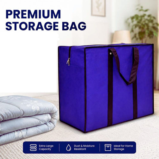 Medium storage bag with zipper closure and handles for storing clothes, blankets, bedding, and quilts neatly.