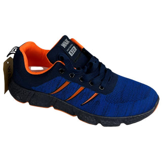 Men's blue athletic shoes featuring breathable mesh fabric, flexible outsole, and cushioned comfort for daily wear.