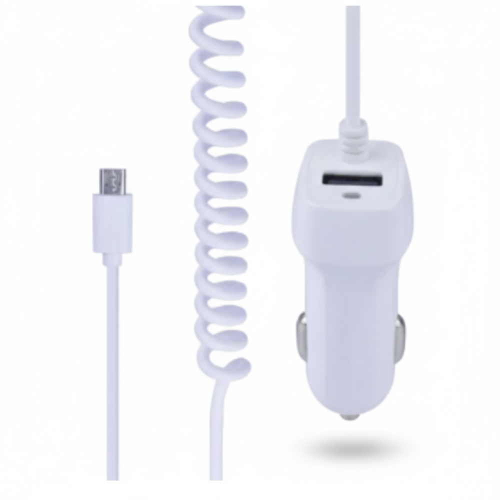 Micro USB car charger plugged into car cigarette lighter socket