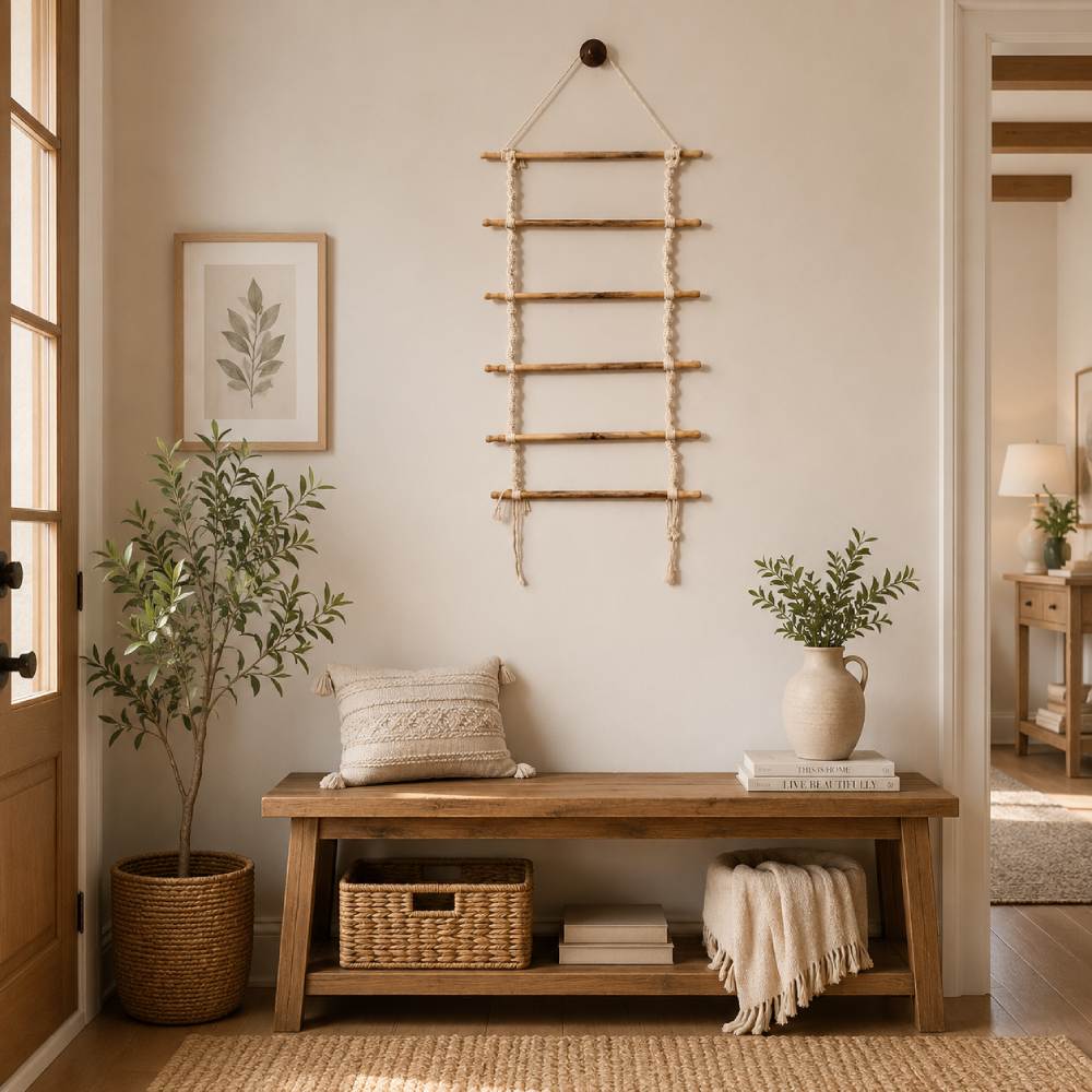 Wooden rod minimalist macrame photo holder for home wall decoration and picture display in Pakistan
