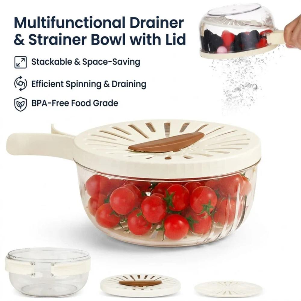2-in-1 Drainer & Strainer Bowl with Lid, kitchen bowl for washing and draining food in Pakistan