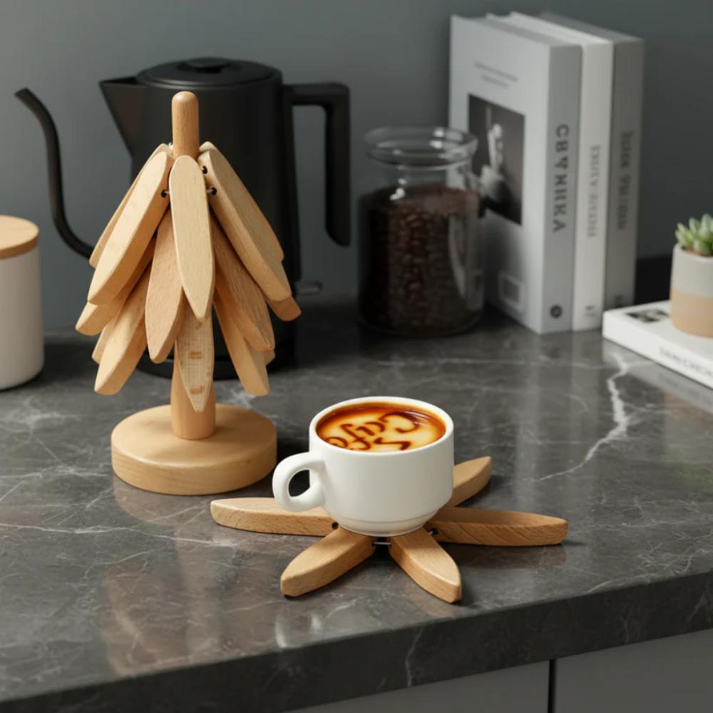 Tree Shape Wooden Coaster Set, useful table accessory for cups and mugs in Pakistan