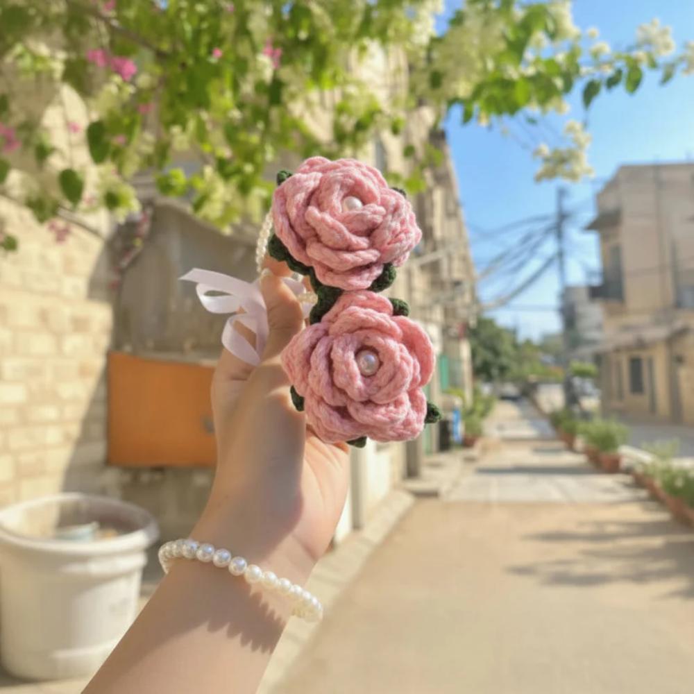 Pink Crochet Gajry for Girls, comfortable and reusable wrist flowers for girls in Pakistan