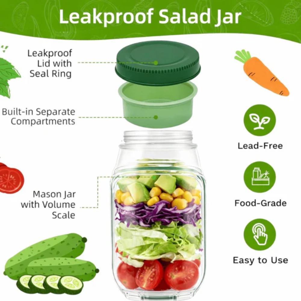 Leakproof Salad Jar with Dressing Cup, simple and portable food storage jar with dressing holder in Pakistan