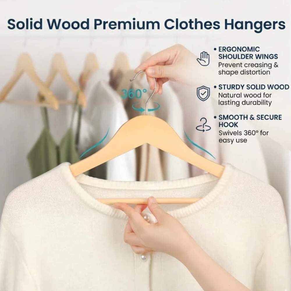 Wooden Clothes Hangers, strong hangers for shirts, coats, and dresses in Pakistan homes