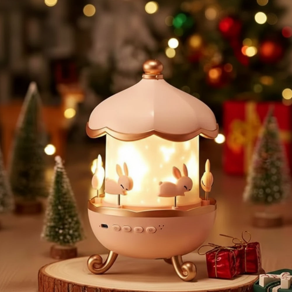 Rabbit carousel night light projector for kids room