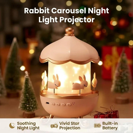 Rabbit Carousel Night Light Projector Lamp for Kids, soft light lamp for kids room in Pakistan