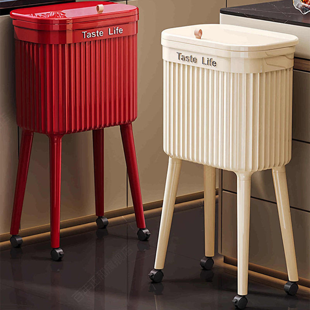 Raised design wheeled trash can keeping waste off the floor